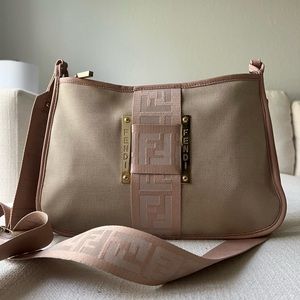 Fendi Beige/Pink Canvas Flap Crossbody Bag